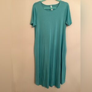 Zenana Outfitters Blue Sheath Maxi Dress Crew Neck Short Sleeve